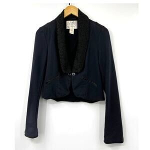 Free People Jacket‎ Women's One Button Cropped Long Sleeve Black Size Small
